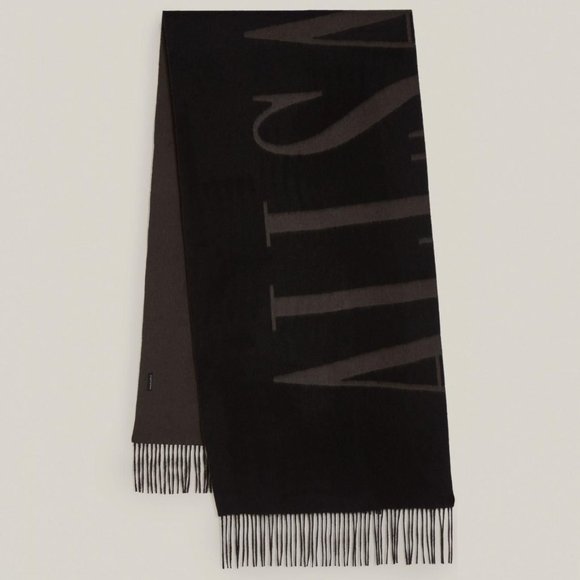 AllSaints Alon Reverse SCARF Wrap 100% Wool Unisex Army Green Black NEW $179 - Picture 2 of 9